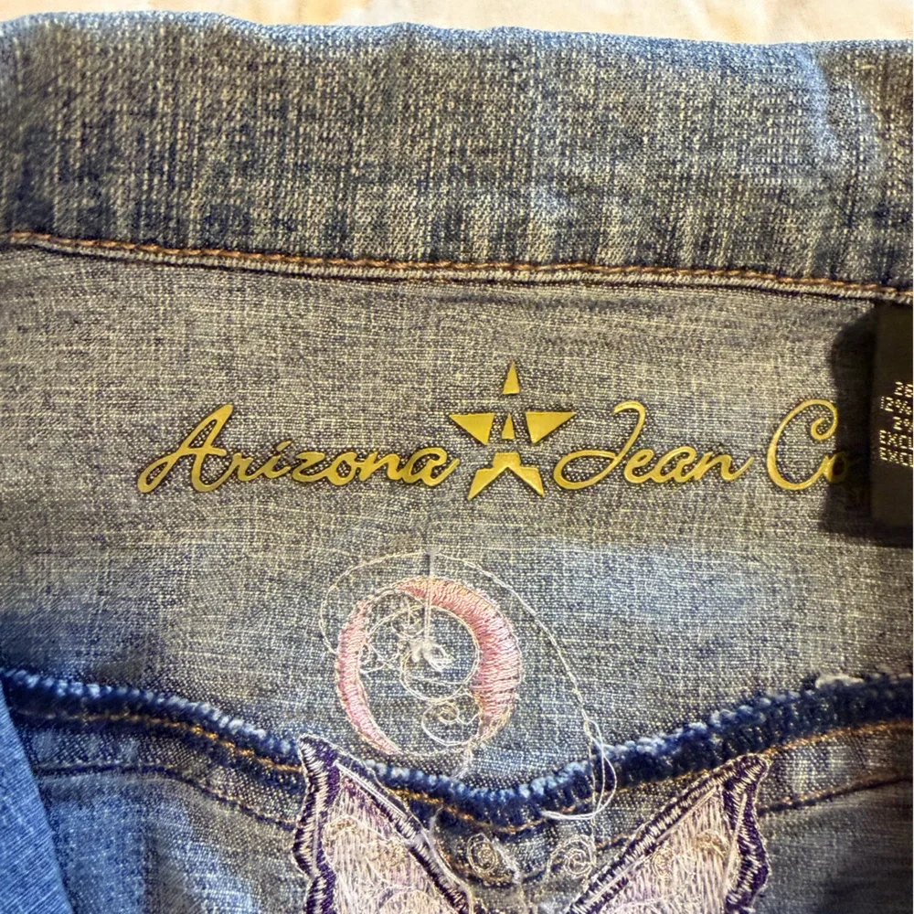 Arizona Jean Company Girls Jean Jacket with Butterfly Embroidered Design
